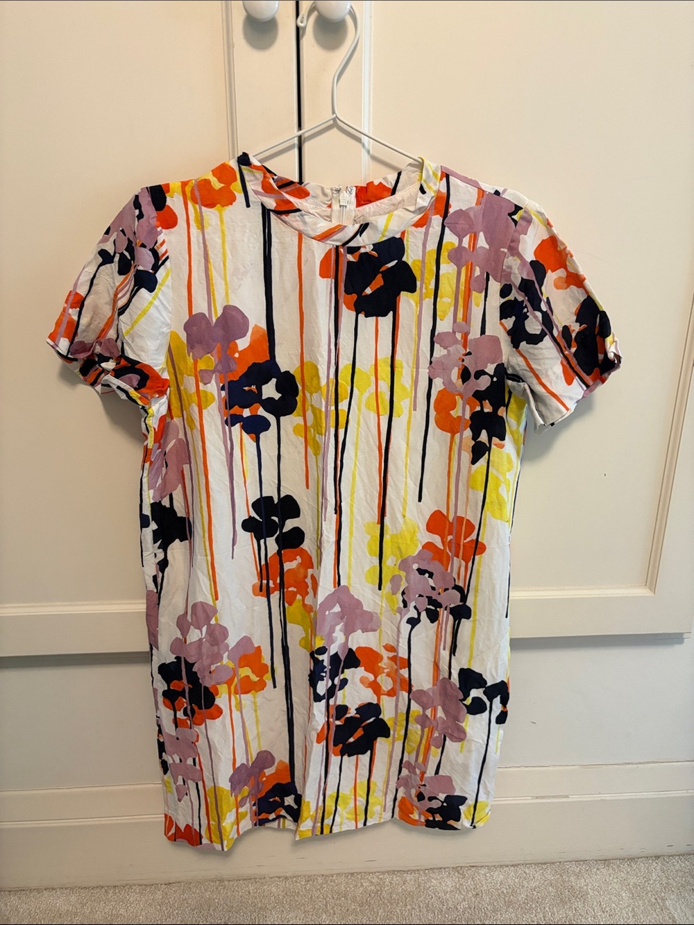 COS White Short Sleeve Dress with Multicolor Floral Print